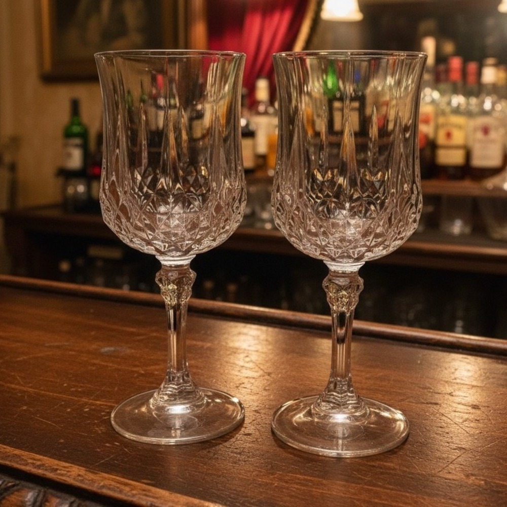 Cristal D'Arques Longchamp Wine Glasses, Set of 2, Vintage Crystal Stemware